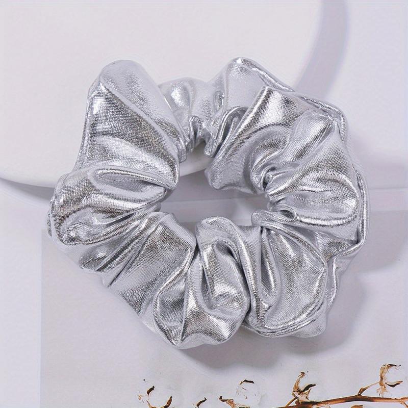 PU Leather Scrunchies Hair Tie Metallic Hair Ring