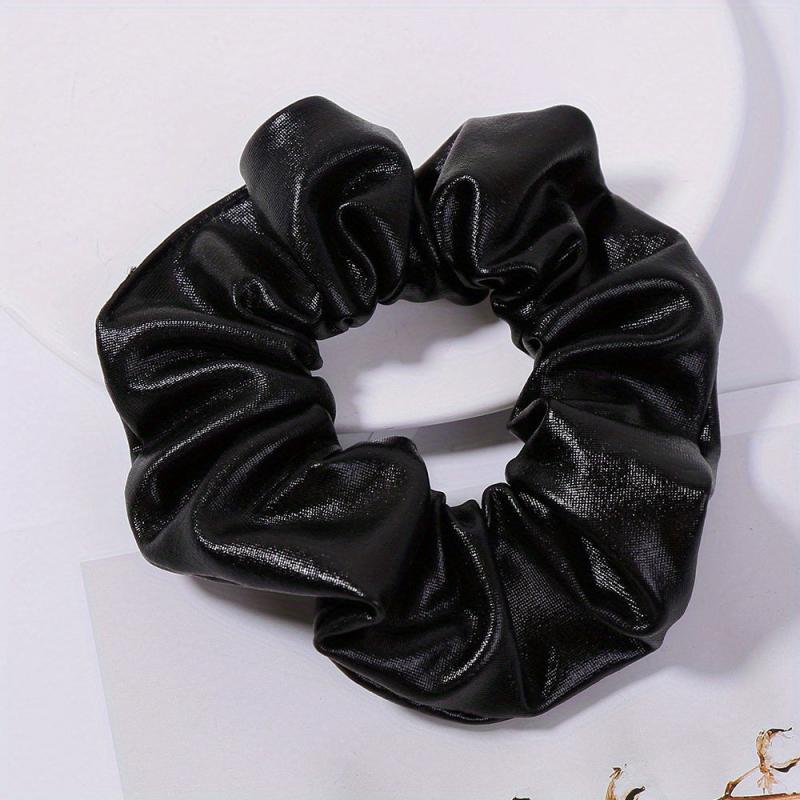 PU Leather Scrunchies Hair Tie Metallic Hair Ring