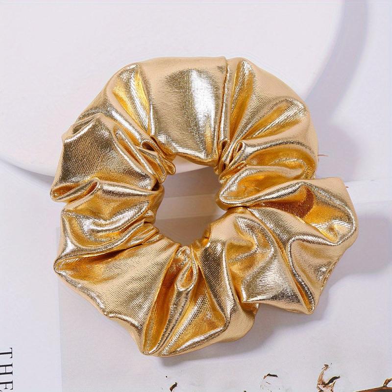 PU Leather Scrunchies Hair Tie Metallic Hair Ring