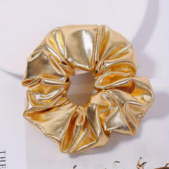 PU Leather Scrunchies Hair Tie Metallic Hair Ring