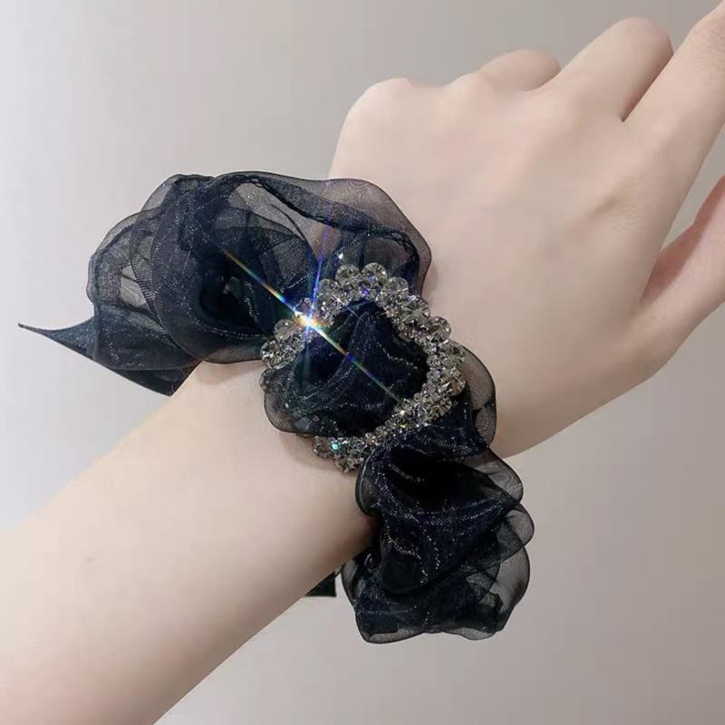 Large Rhinestone Decor Organza Scrunchies Hair Tie