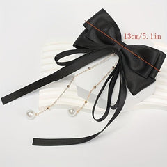 Bowknot Hair Clip With Faux Pearl Pendant French Barrette Hair Accessories