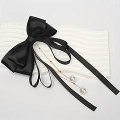 Bowknot Hair Clip With Faux Pearl Pendant French Barrette Hair Accessories
