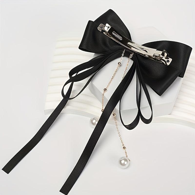 Bowknot Hair Clip With Faux Pearl Pendant French Barrette Hair Accessories