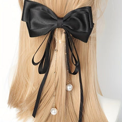 Bowknot Hair Clip With Faux Pearl Pendant French Barrette Hair Accessories