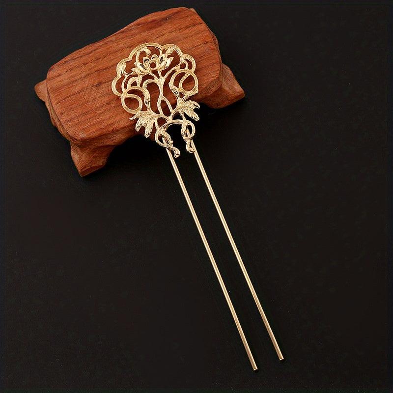 Retro Flower Hair Pin U Shaped Hair Stick Metal Hair Bun Maker