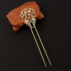 Retro Flower Hair Pin U Shaped Hair Stick Metal Hair Bun Maker