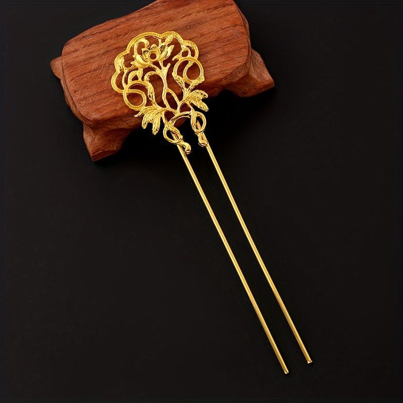 Retro Flower Hair Pin U Shaped Hair Stick Metal Hair Bun Maker