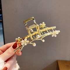 Faux Pearl Flower Hair Claw Clip for Thick Hair