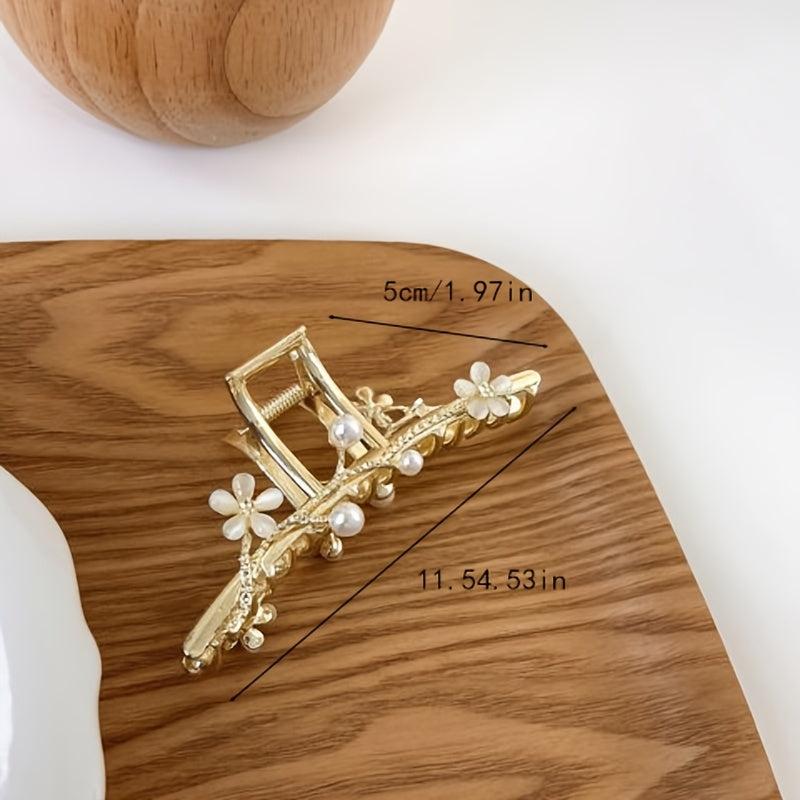 Faux Pearl Flower Hair Claw Clip for Thick Hair