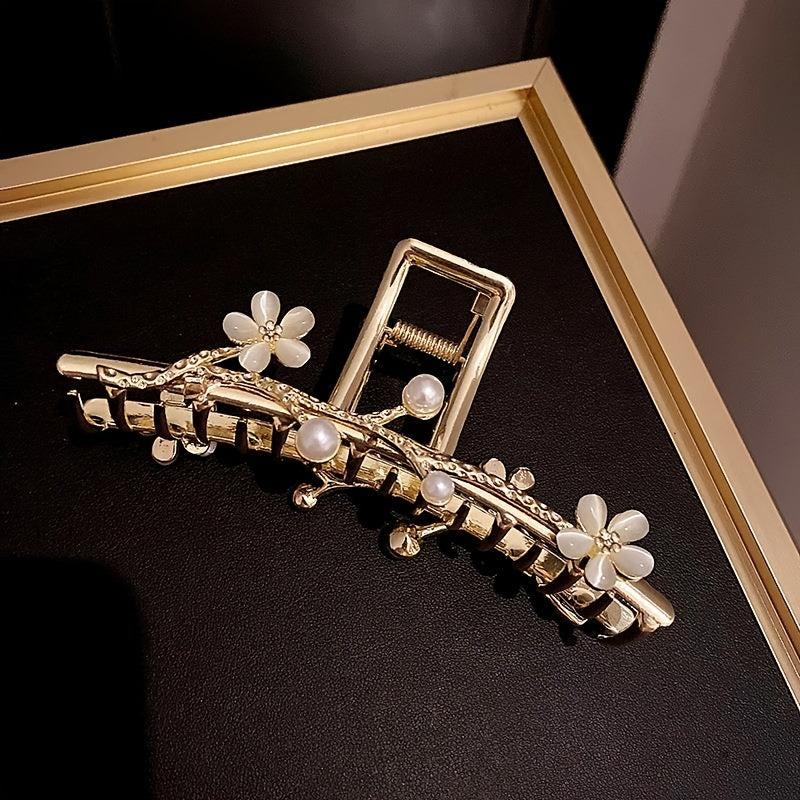 Faux Pearl Flower Hair Claw Clip for Thick Hair