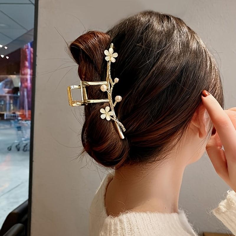 Faux Pearl Flower Hair Claw Clip for Thick Hair