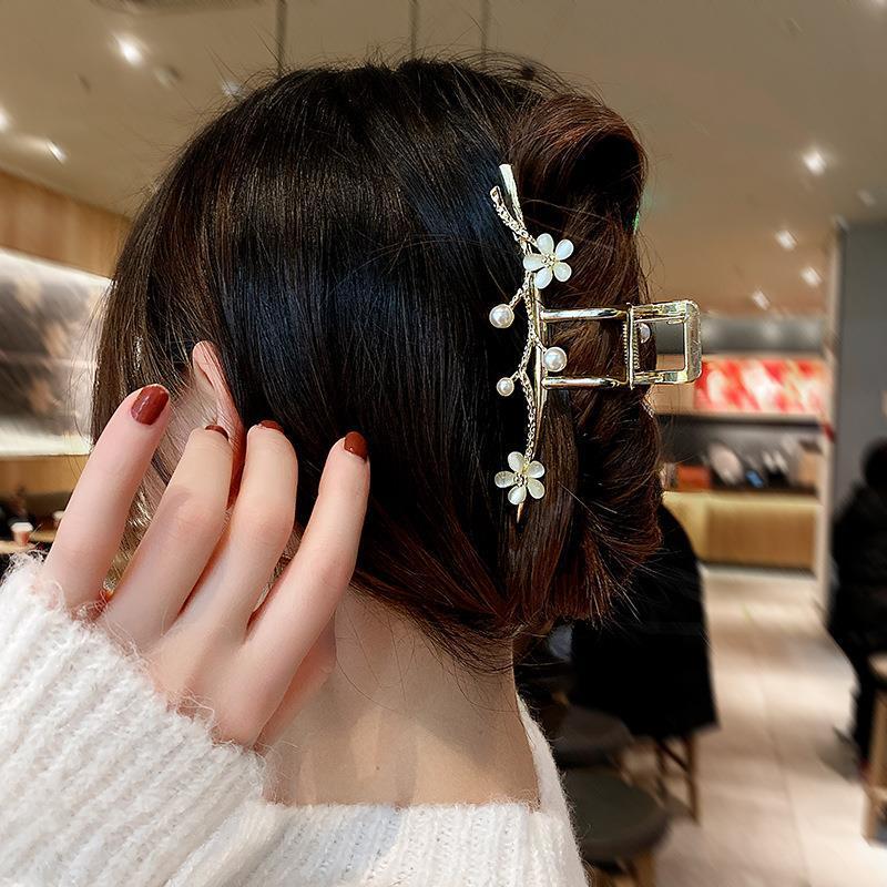 Faux Pearl Flower Hair Claw Clip for Thick Hair