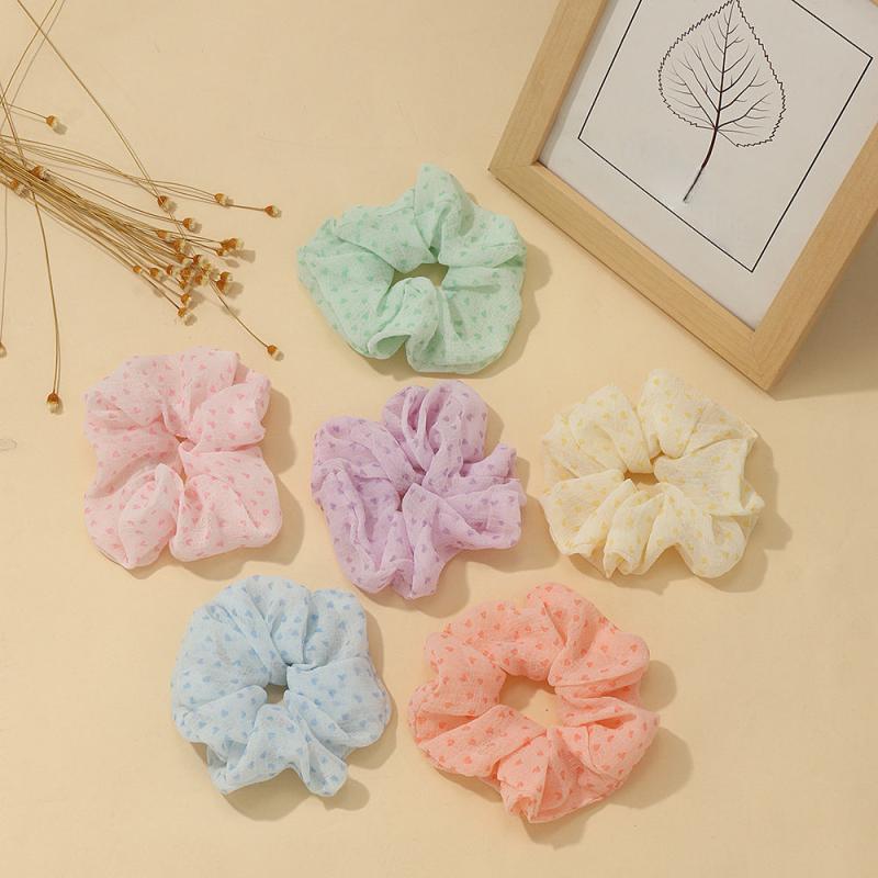 6pcs Mesh Polka Dot Hair Tie Sweet Scrunchie Ponytail Hair Rope