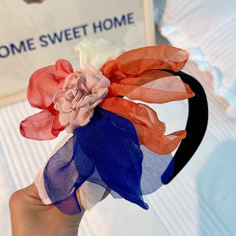 Fabric Mesh Flower Headband Female Hoop Hair Band Hair Accessories Women