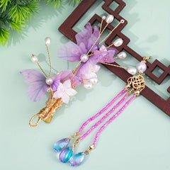 Ancient Style Butterfly Hairpin Crystal Tassel Faux Pearl Headdress