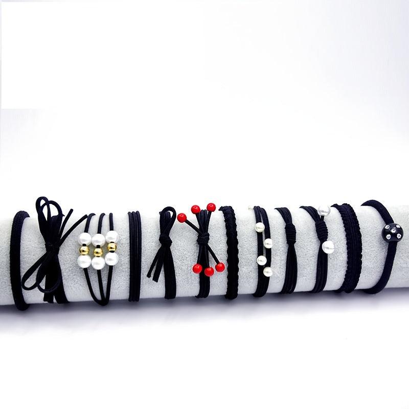 12pcs Hair Tie Set Bow Knotted Hair Rope Pearl Elastic Ponytail Holder