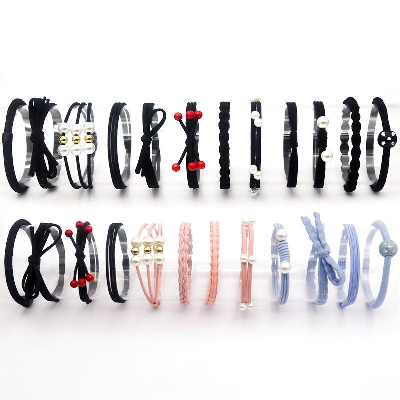 12pcs Hair Tie Set Bow Knotted Hair Rope Pearl Elastic Ponytail Holder