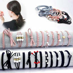12pcs Hair Tie Set Bow Knotted Hair Rope Pearl Elastic Ponytail Holder