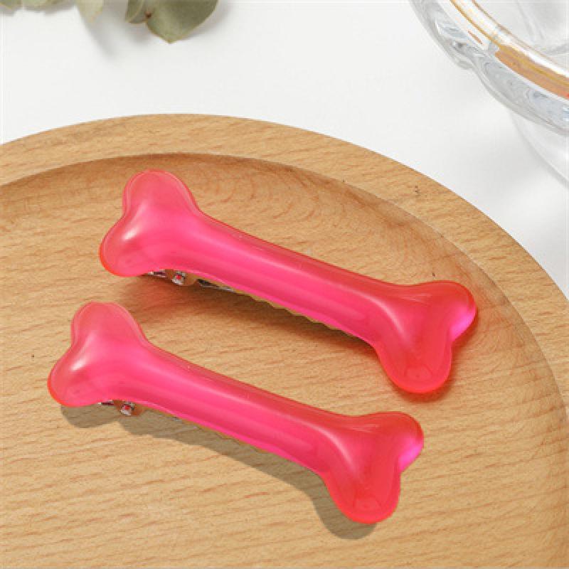 2pcs Bone Decor Hair Clip Minimalist Solid Duckbill Barrette Acrylic Headwear
