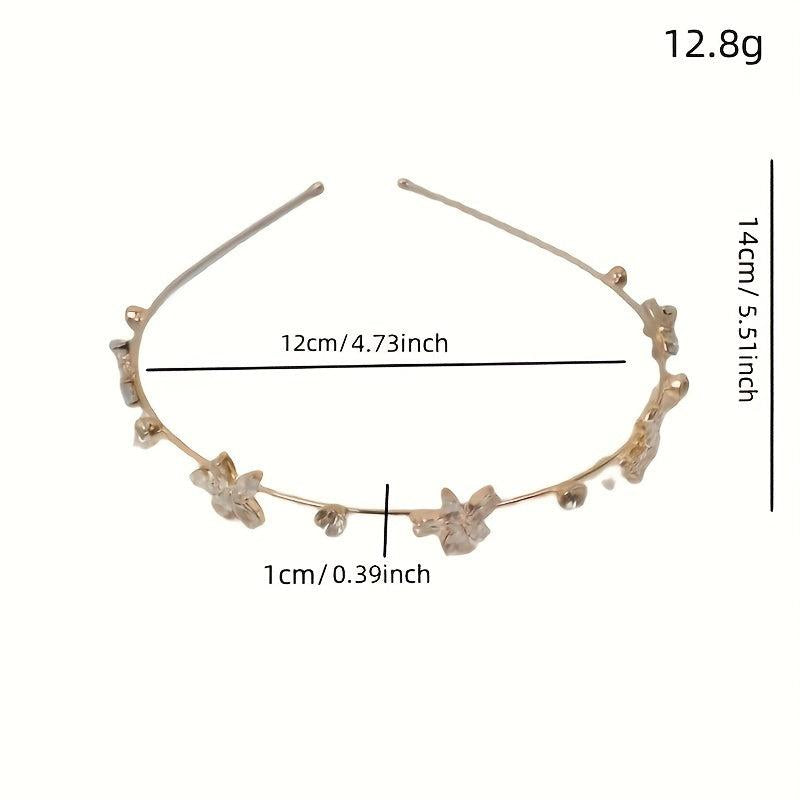 Rhinestone Flower Decor Headband Skinny Head Hoop Metal Headdress