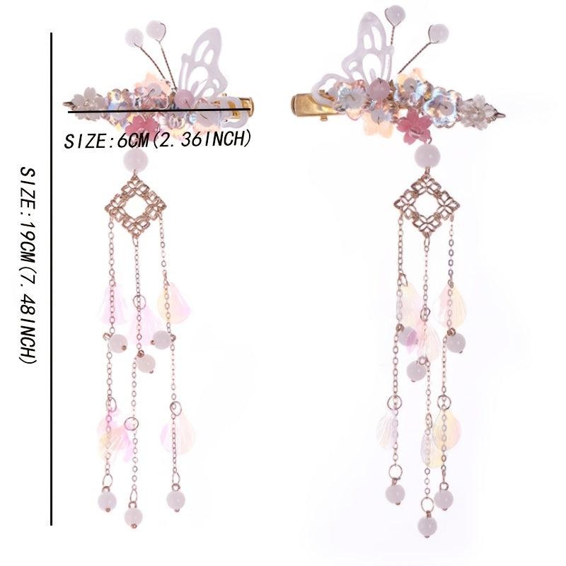 Butterfly Flower Hair Clip with Beads Tassel