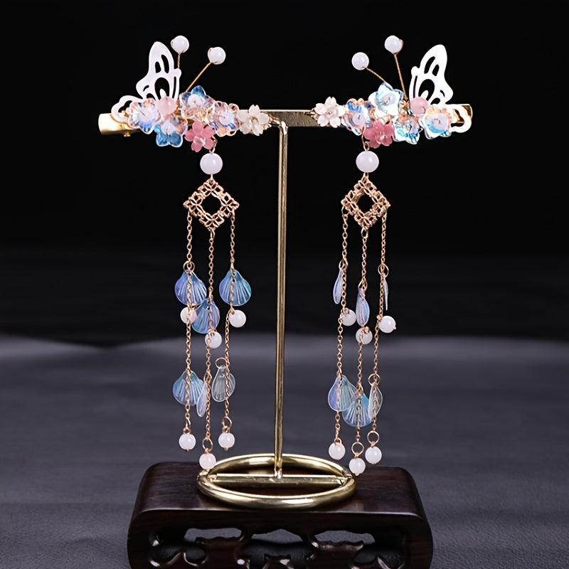 Butterfly Flower Hair Clip with Beads Tassel