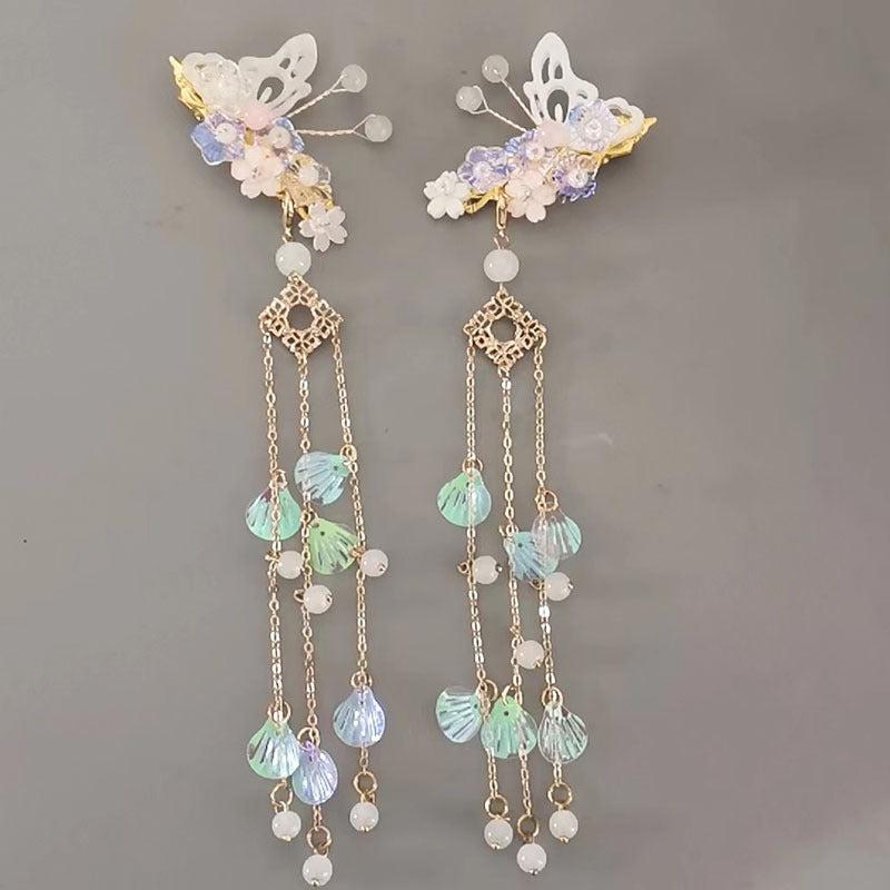Butterfly Flower Hair Clip with Beads Tassel