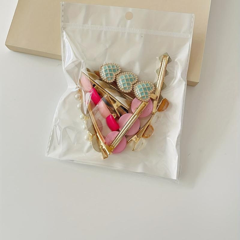 10pcs Faux Pearl Resin Round Decor Hair Clip Flower Duck Bill Clip