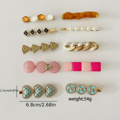 10pcs Faux Pearl Resin Round Decor Hair Clip Flower Duck Bill Clip