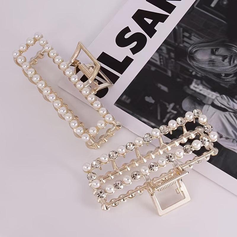 Metal Faux Pearl Hair Clip Women Jumbo Jaw Clip