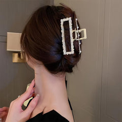 Metal Faux Pearl Hair Clip Women Jumbo Jaw Clip
