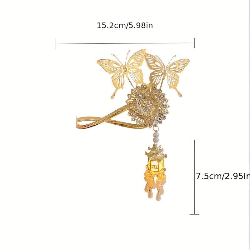 Chinese Style Hairpin With Luminous Lantern Faux Pearl Tassel