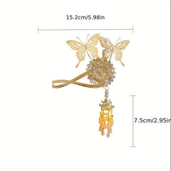 Chinese Style Hairpin With Luminous Lantern Faux Pearl Tassel