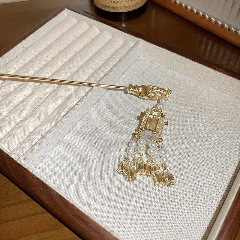 Chinese Style Hairpin With Luminous Lantern Faux Pearl Tassel
