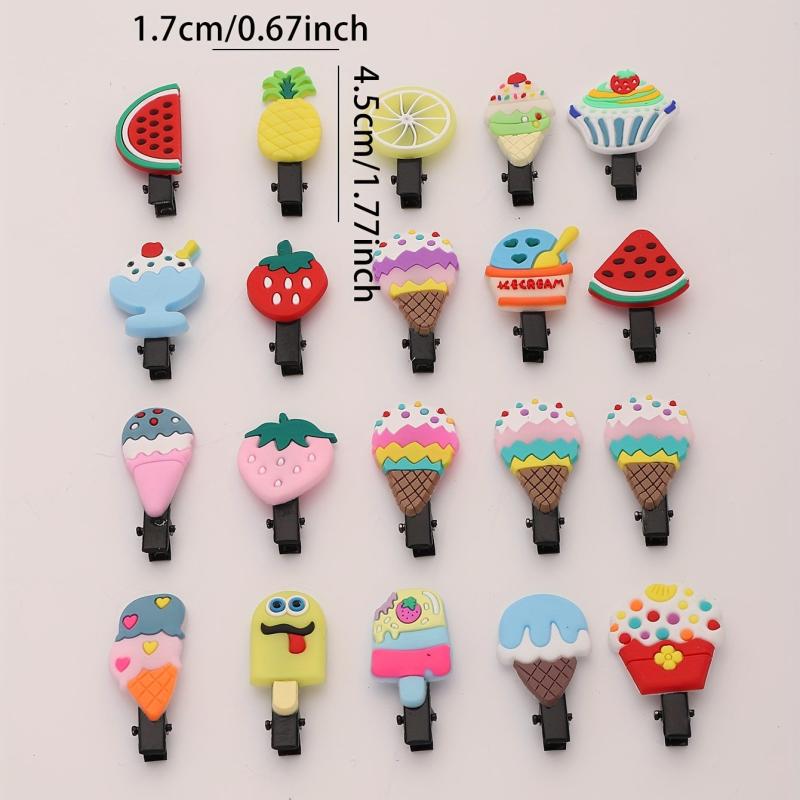 20pcs Baby Girls Hair Clip Cartoon Fruit Ice Cream Duck Billed Clip