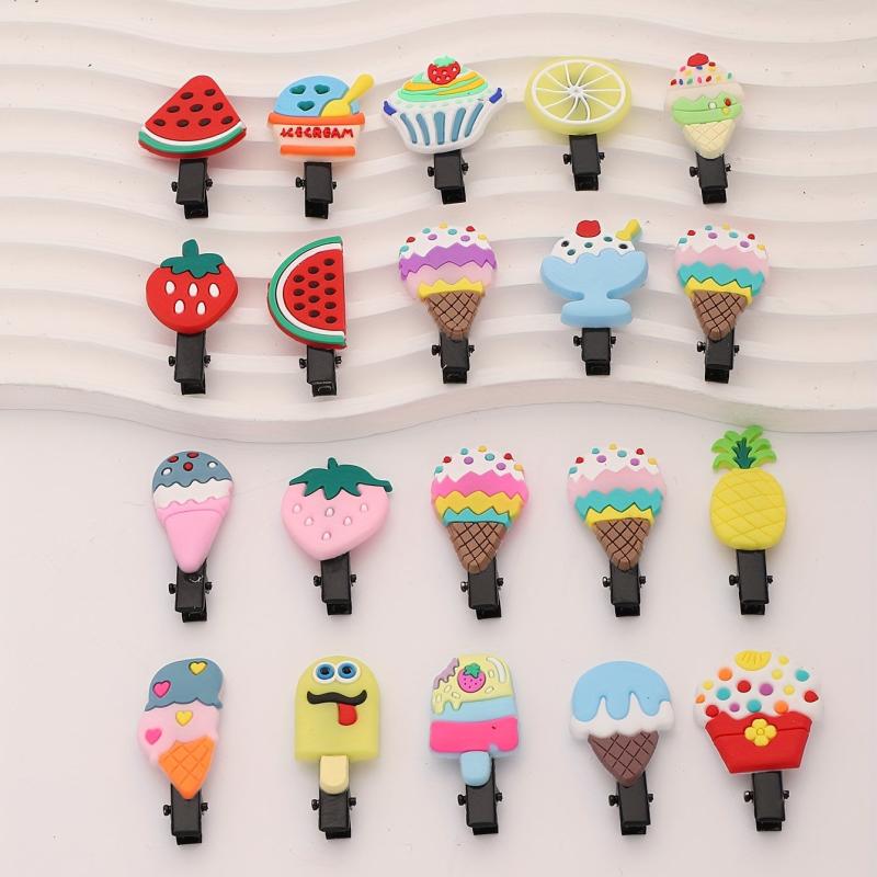 20pcs Baby Girls Hair Clip Cartoon Fruit Ice Cream Duck Billed Clip
