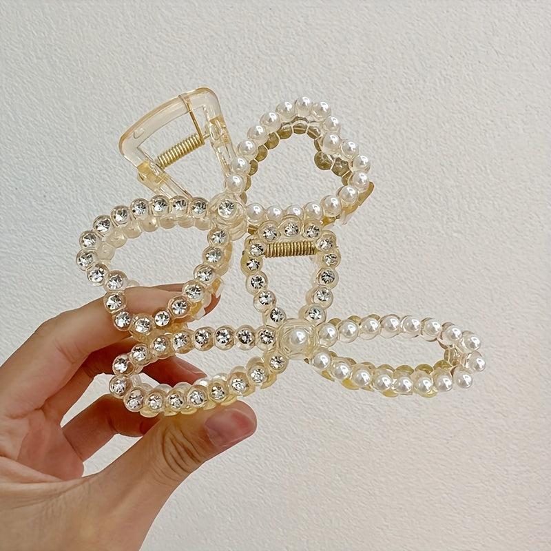 Acrylic Bow Hair Claw Clip Rhinestone Faux Pearl Banana Clip Jaw Clamp