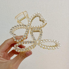 Acrylic Bow Hair Claw Clip Rhinestone Faux Pearl Banana Clip Jaw Clamp