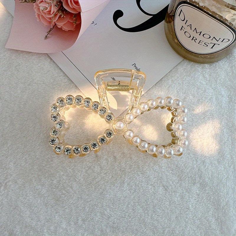 Acrylic Bow Hair Claw Clip Rhinestone Faux Pearl Banana Clip Jaw Clamp