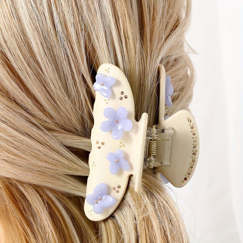 Acrylic Flower Rhinestone Hair Claw Large Shark Clip