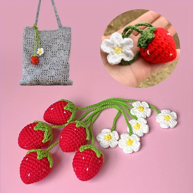 Crochet Strawberry Pendant Car Ornament Decoration