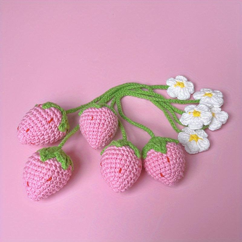 Crochet Strawberry Pendant Car Ornament Decoration