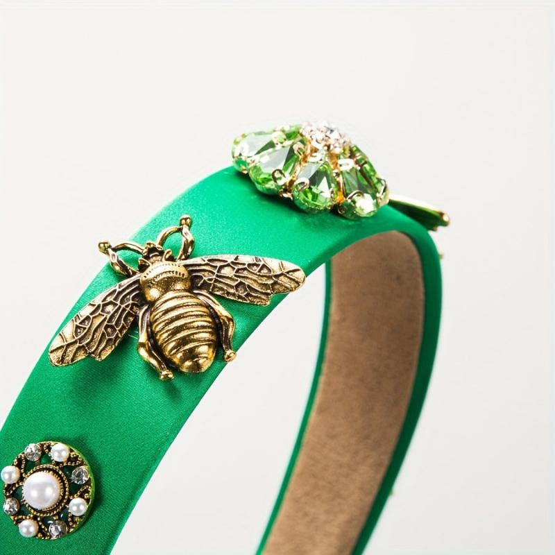 Baroque Rhinestone Flower Headband Metal Bee Decor Head Hoop Wide Headdress