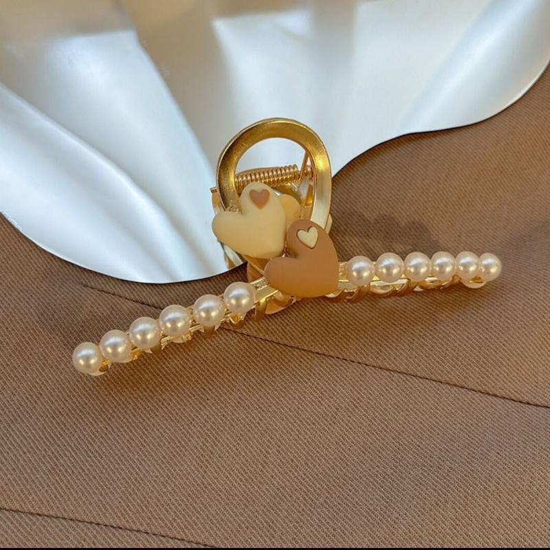 Pearl Heart Flower Metal Hair Grab Clear Hair Claws Hair Claw