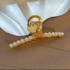 Pearl Heart Flower Metal Hair Grab Clear Hair Claws Hair Claw