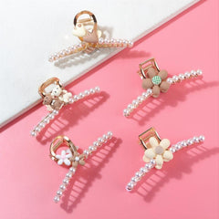 Pearl Heart Flower Metal Hair Grab Clear Hair Claws Hair Claw