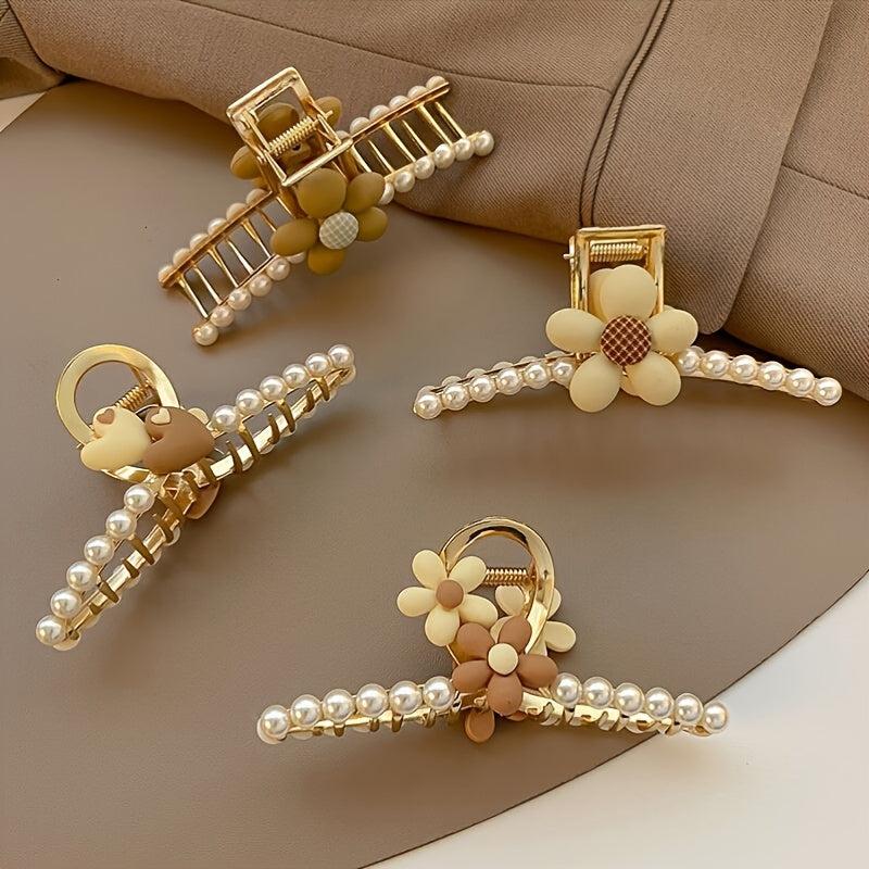 Pearl Heart Flower Metal Hair Grab Clear Hair Claws Hair Claw