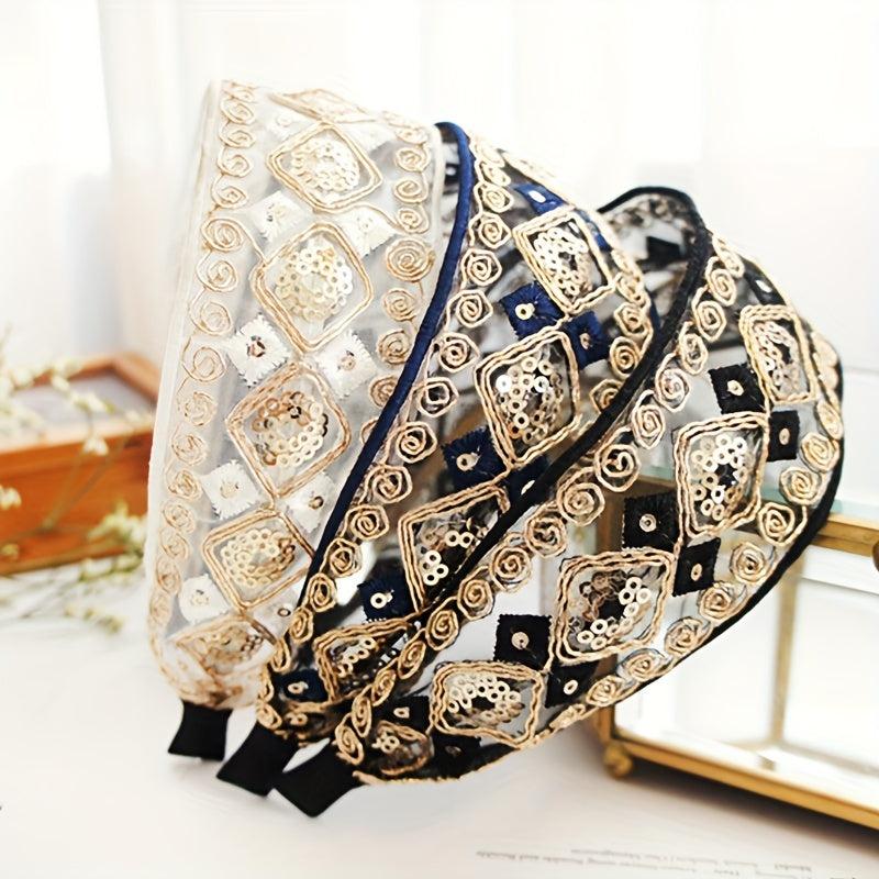 Boho Lace Sequin Headband Retro Style Hair Accessories Women