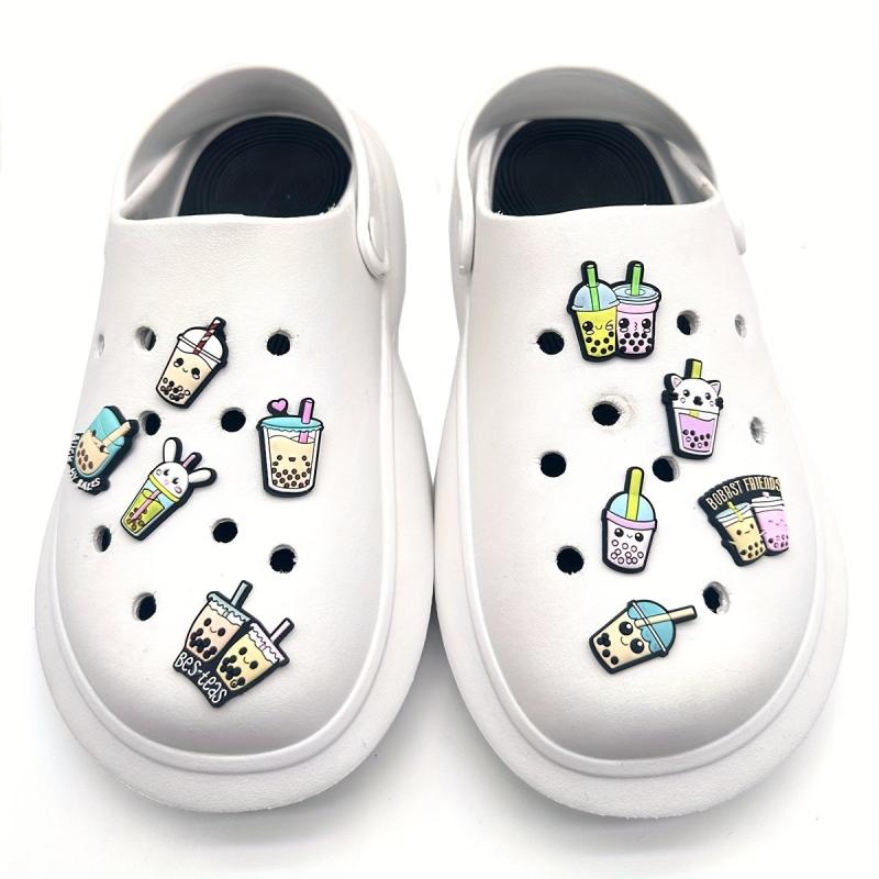 16pcs Bubble Tea Pattern Shoe Charms for Clog Kids Women Girl Sandals